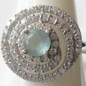 Aquamarine & topaz halo ring, engagement ring, 925 silver, size 8, promise ring.